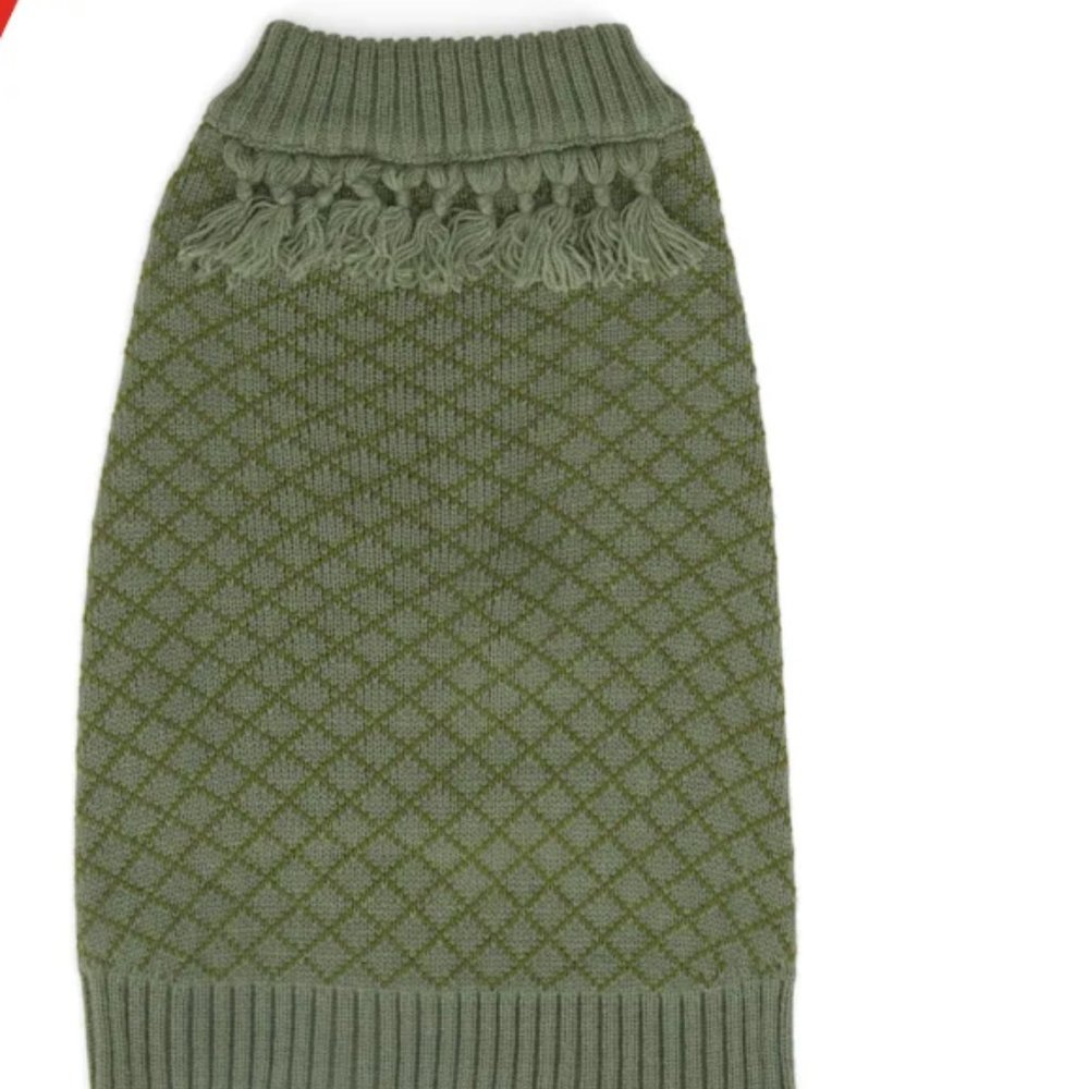 YOULY The Artist Olive Fringe Knit Dog Sweater - Picture 2 of 3